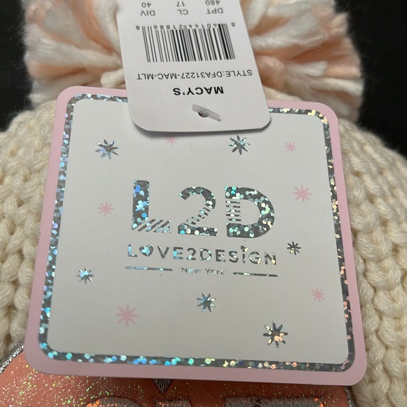 NWT Youth Beanies “Love2Design” Cream Pink “Love” Glitter Heart Girls MSRP $25 - Picture 6 of 7
